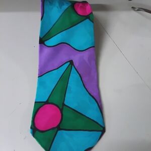 Esley Teal, Purple & Green Abstract Floral Silk Tie